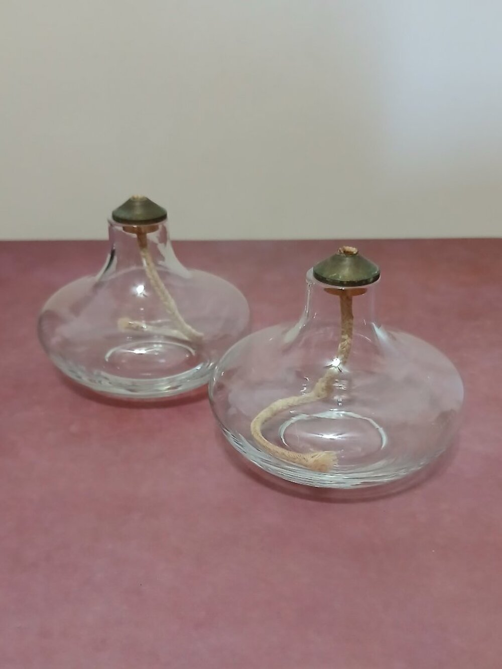 Set of 2 Mini Glass Spirit Lamps with Brass Tops